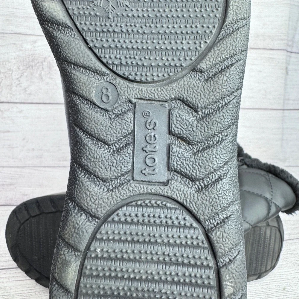Totes Womens Black Quilted Mid Calf Winter Boots Faux Fur‎ Trim Size 8